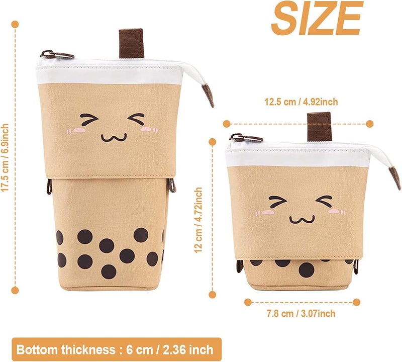 woobles Cute Pencil Case Sliding Unique Telescopic Pencil Bag Milk Tea Shape Retractable Storage Bag Cosmetic Bag 1PC, Brown, Stationery - Image 5